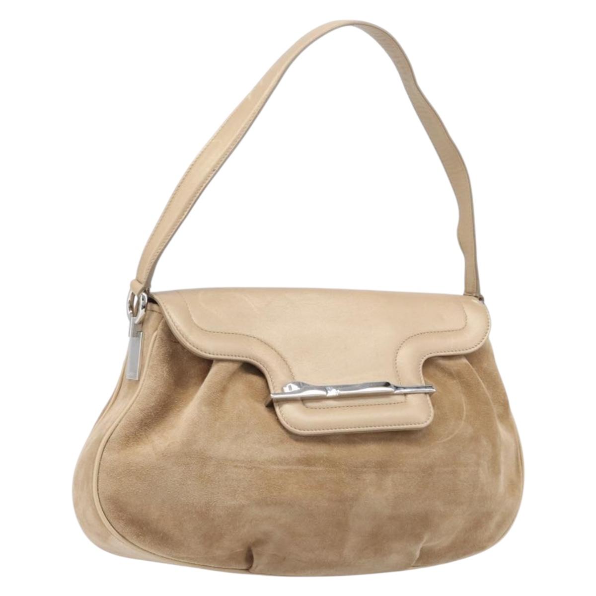 CARTIER PANTHERE Hand Bag Suede Beige Silver Auth 201200V
