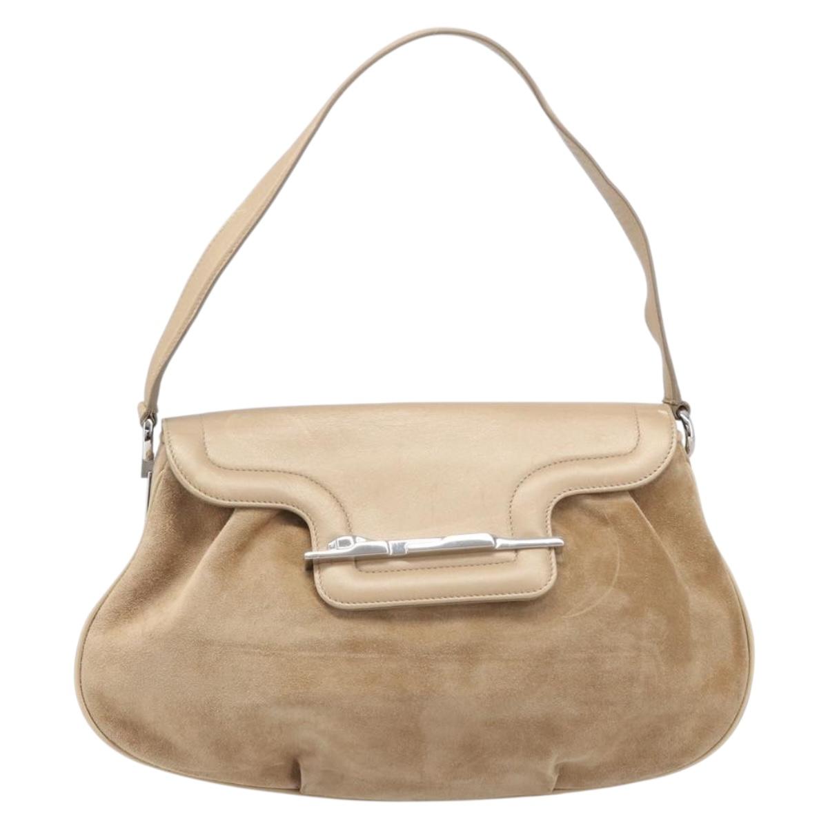 CARTIER PANTHERE Hand Bag Suede Beige Silver Auth 201200V