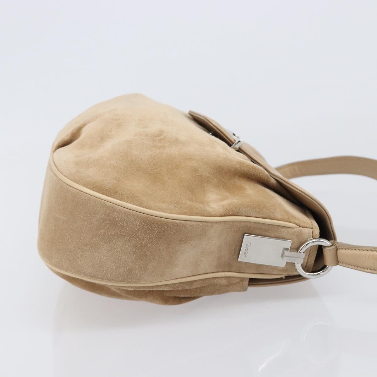 CARTIER PANTHERE Hand Bag Suede Beige Silver Auth 201200V