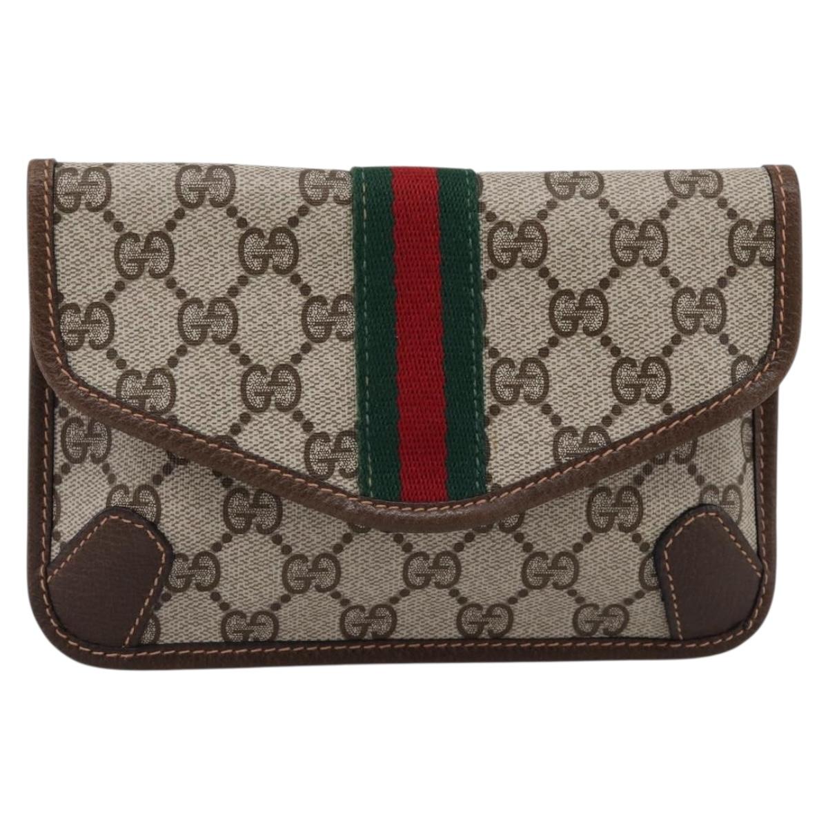 GUCCI GG Supreme Web Sherry Line Pouch PVC Beige Auth 201201A