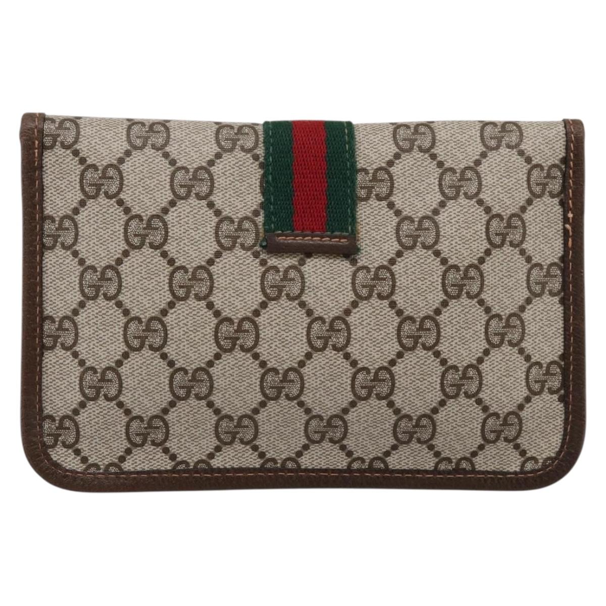 GUCCI GG Supreme Web Sherry Line Pouch PVC Beige Auth 201201A