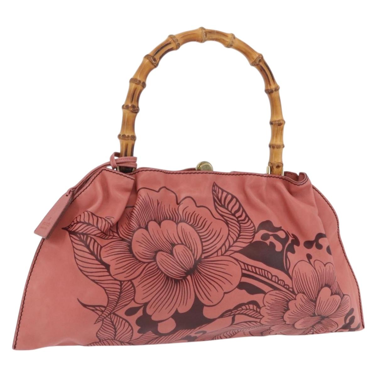 GUCCI Bamboo Hand Bag Leather Pink Gold 95231 Auth 201206V