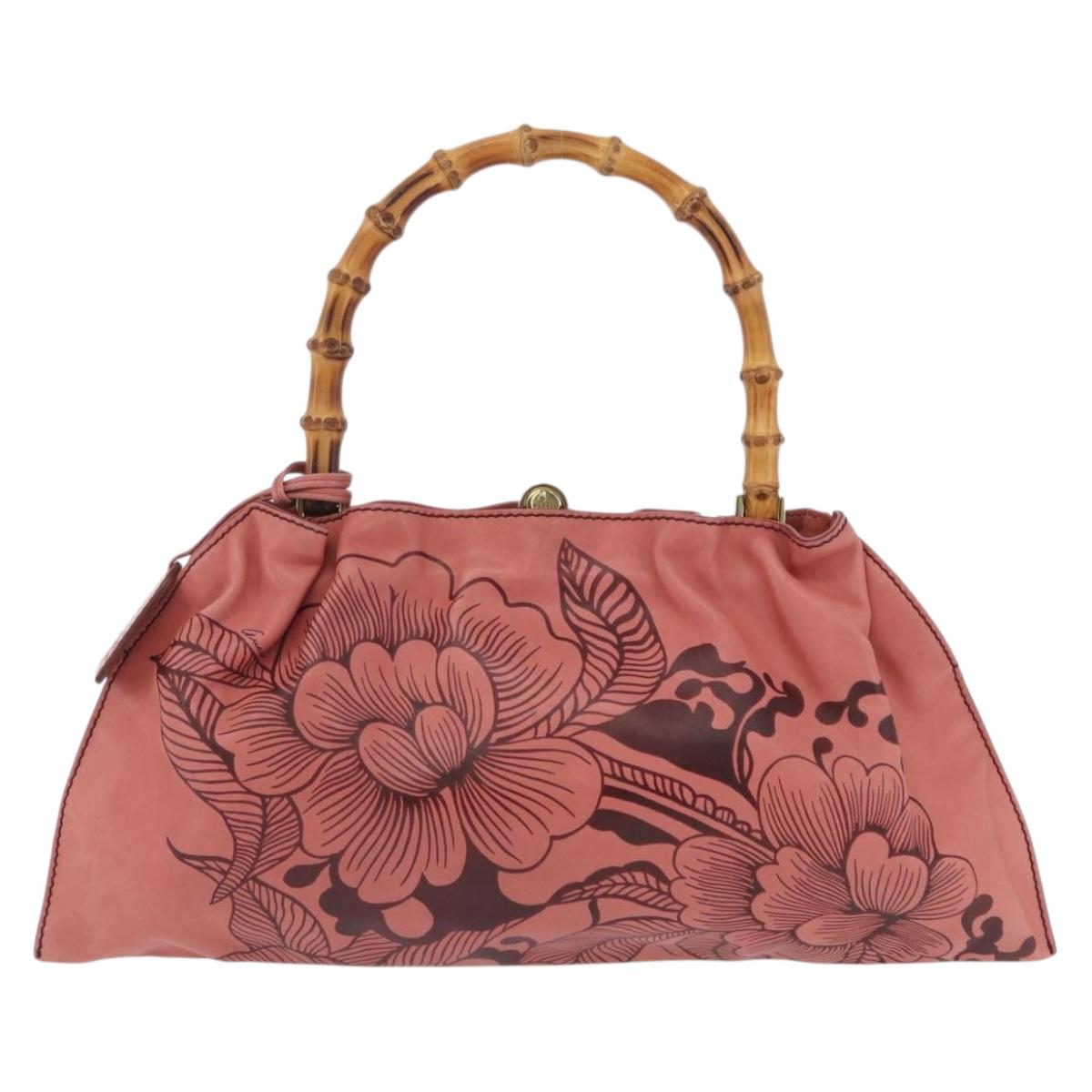 GUCCI Bamboo Hand Bag Leather Pink Gold 95231 Auth 201206V