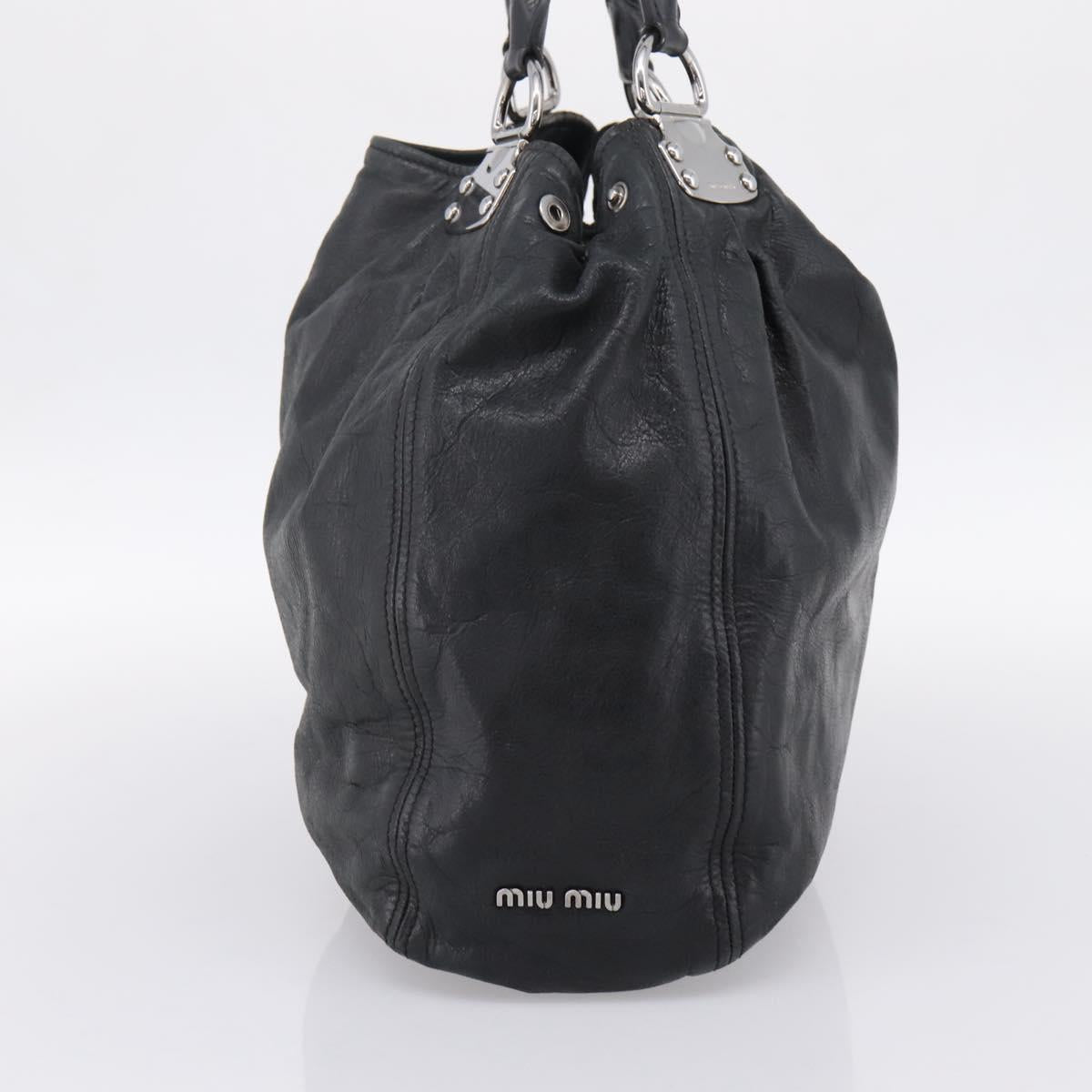 Miu Miu Tote Bag Leather Black Silver Auth 201207A