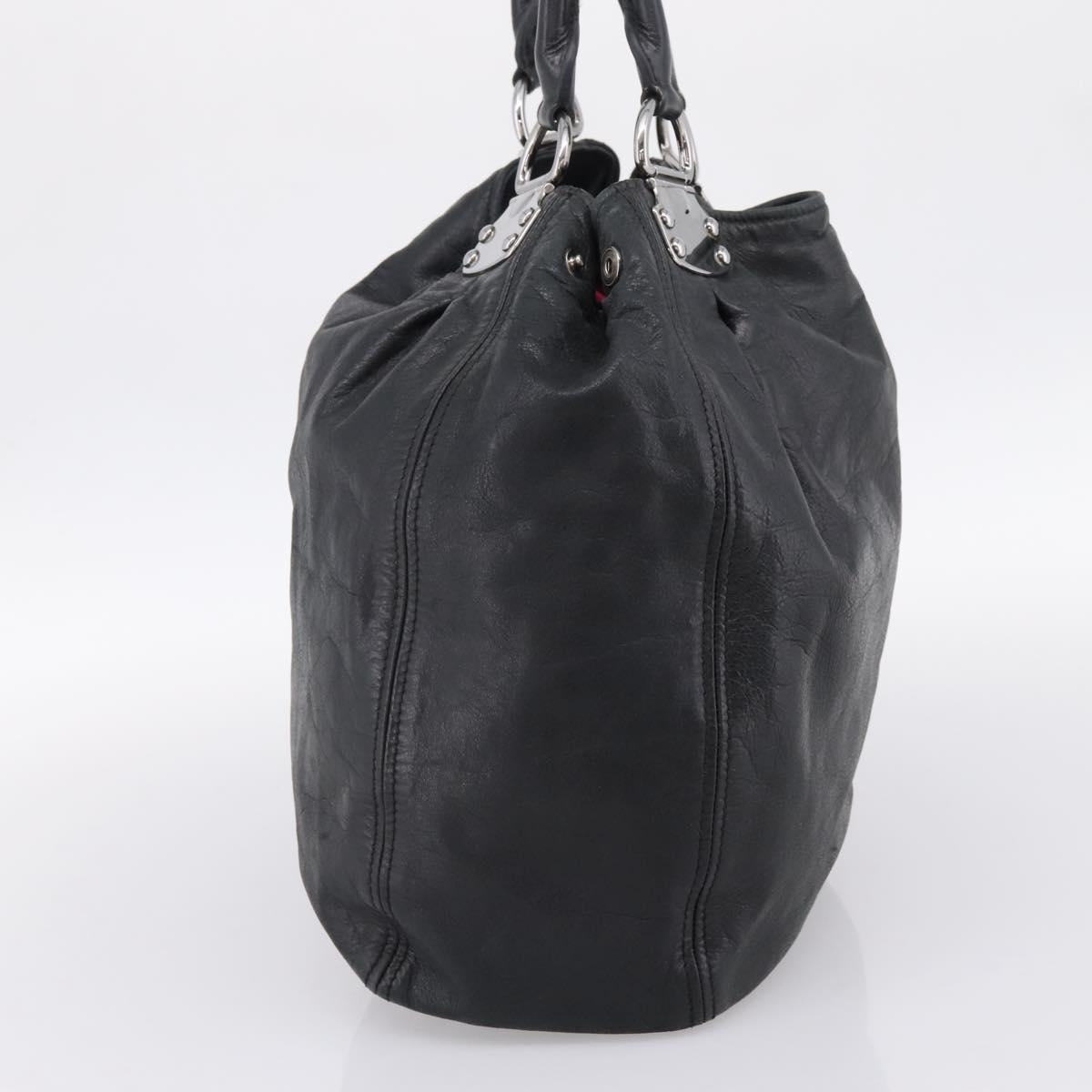 Miu Miu Tote Bag Leather Black Silver Auth 201207A