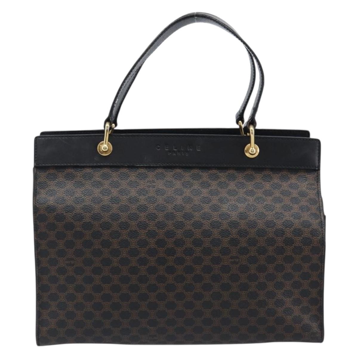 CELINE Macadam Hand Bag PVC Leather Black Gold Tone Auth 201208