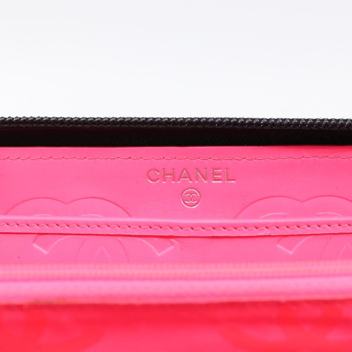 CHANEL Cambon Line Matelasse Long Wallet Leather Black Silver CC Auth 201210A