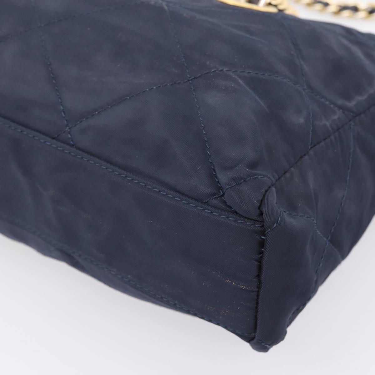 PRADA Chain Shoulder Bag Nylon Navy Gold Tone Auth 201216