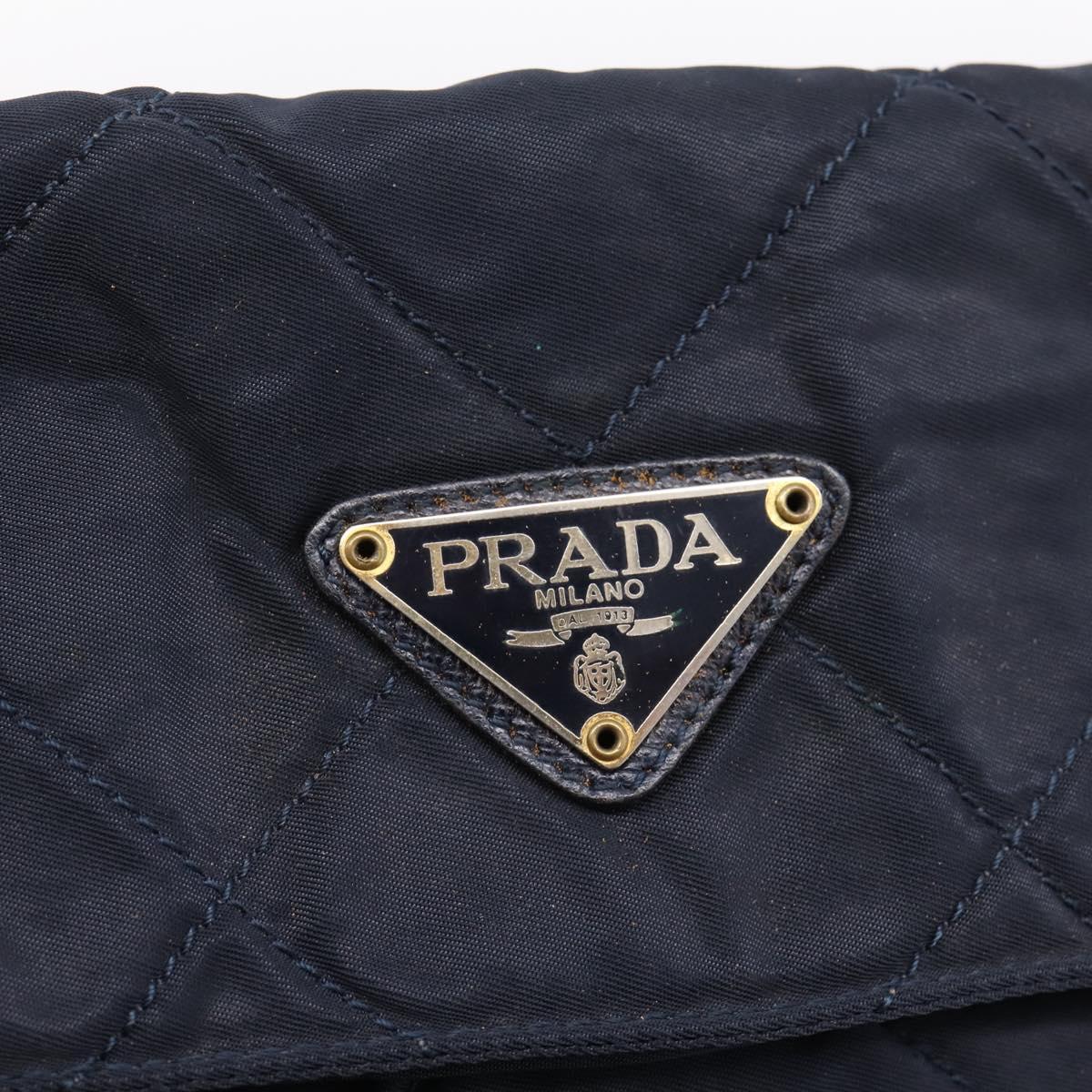 PRADA Chain Shoulder Bag Nylon Navy Gold Tone Auth 201216