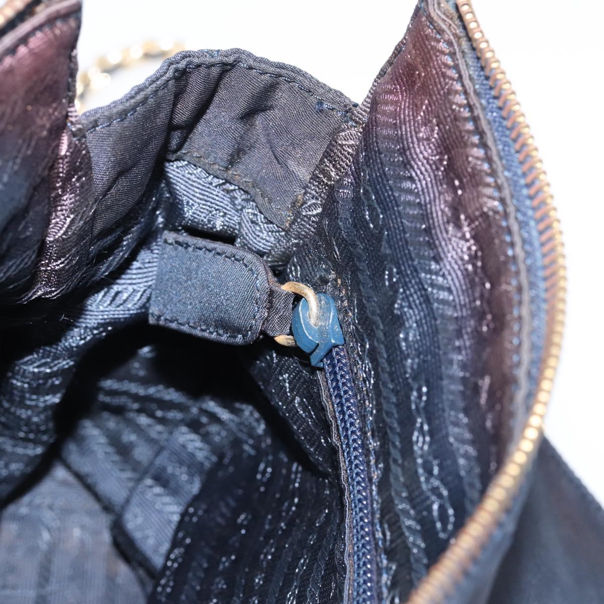 PRADA Chain Shoulder Bag Nylon Navy Gold Tone Auth 201216