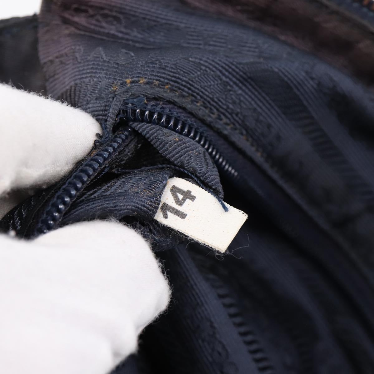 PRADA Chain Shoulder Bag Nylon Navy Gold Tone Auth 201216