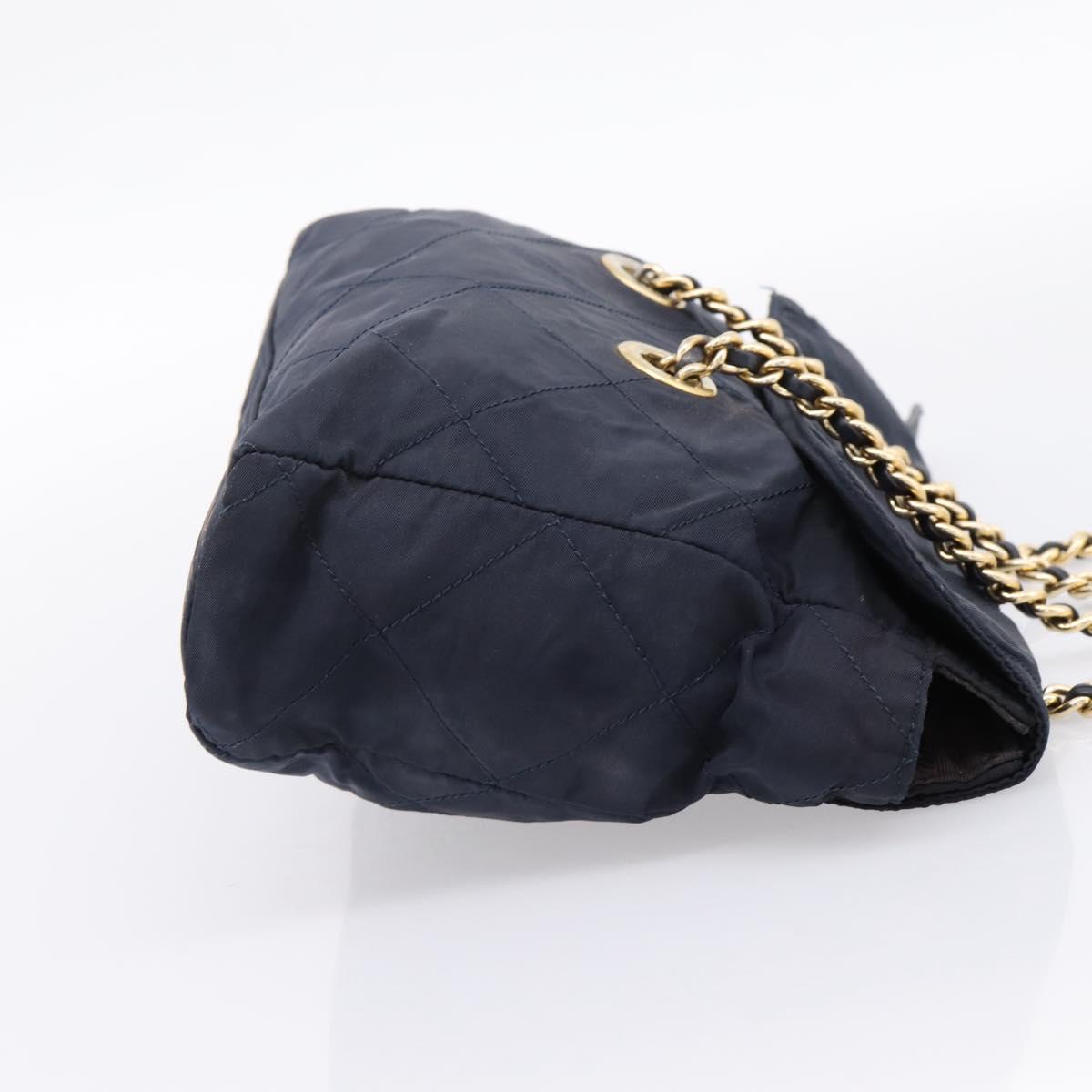 PRADA Chain Shoulder Bag Nylon Navy Gold Tone Auth 201216