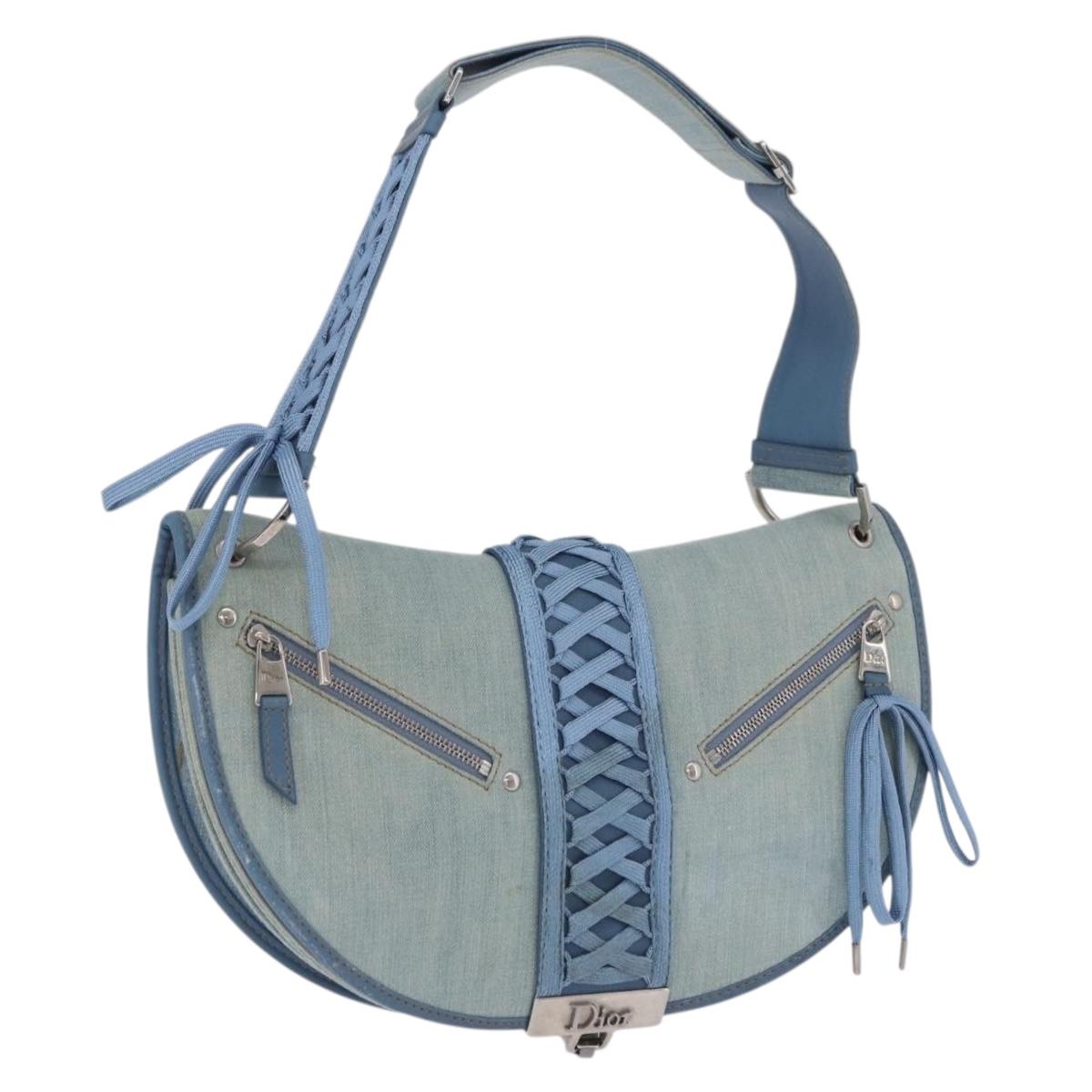 Christian Dior Admit It Shoulder Bag Denim Light Blue Silver Auth 201218V