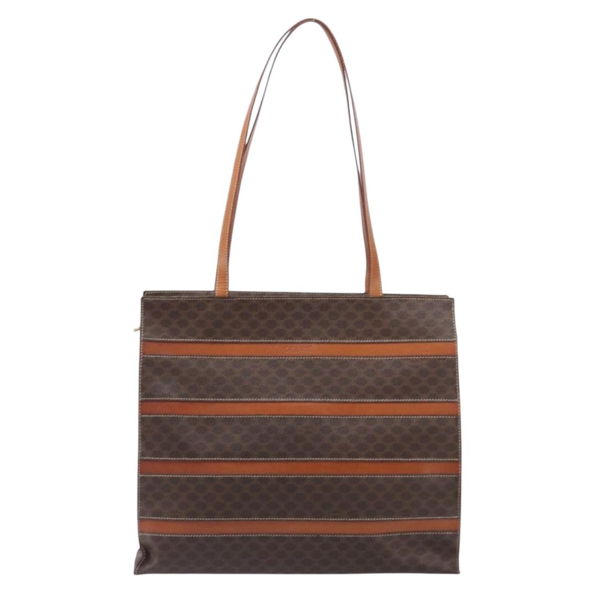 CELINE Macadam Tote Bag PVC Leather Brown Gold Tone Auth 201219