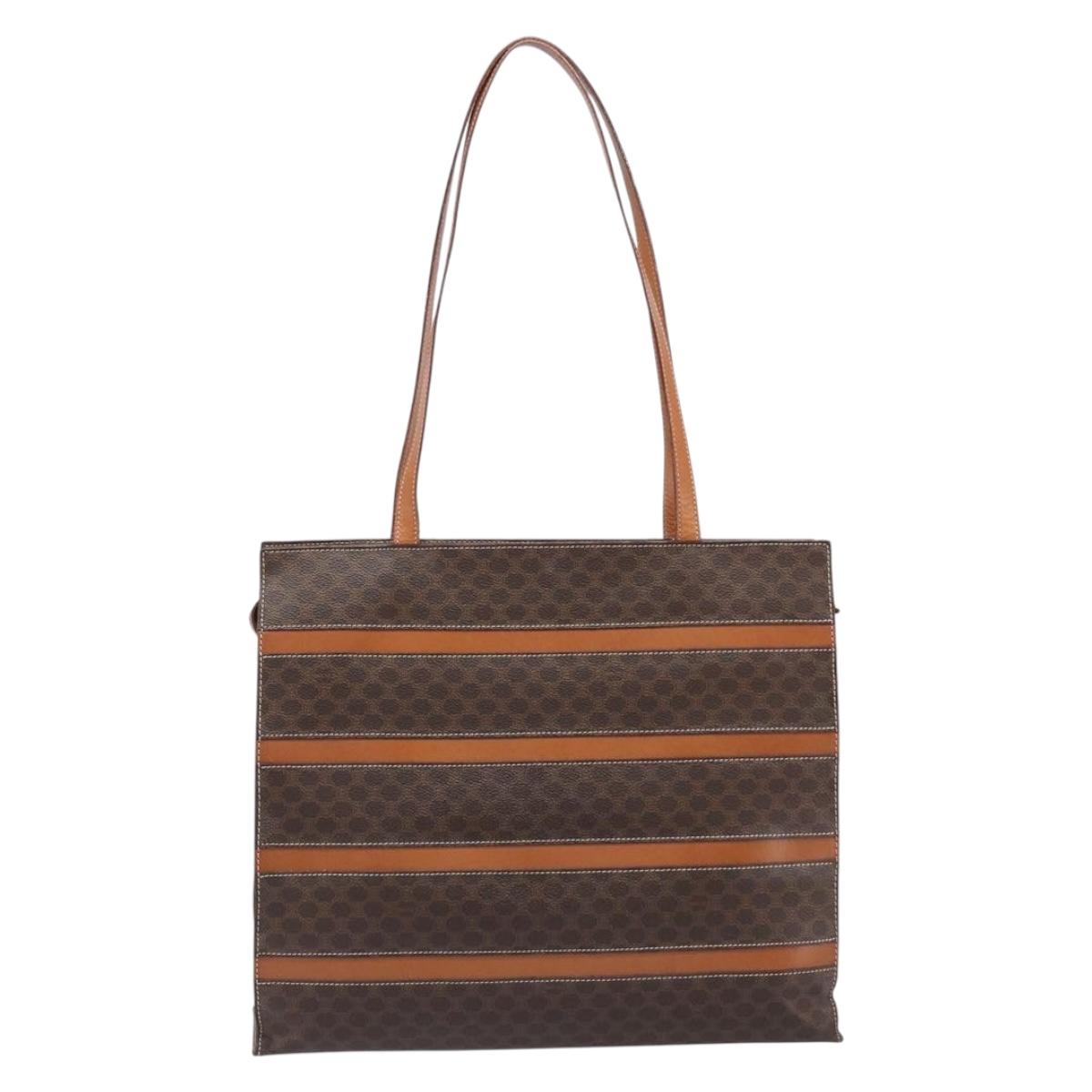 CELINE Macadam Tote Bag PVC Leather Brown Gold Tone Auth 201219