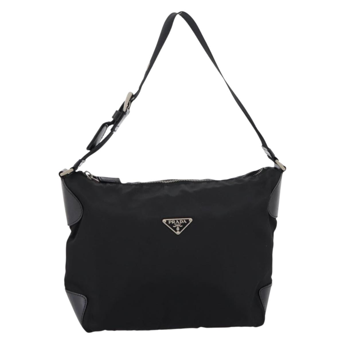 PRADA Shoulder Bag Nylon Black Silver Auth 201223A