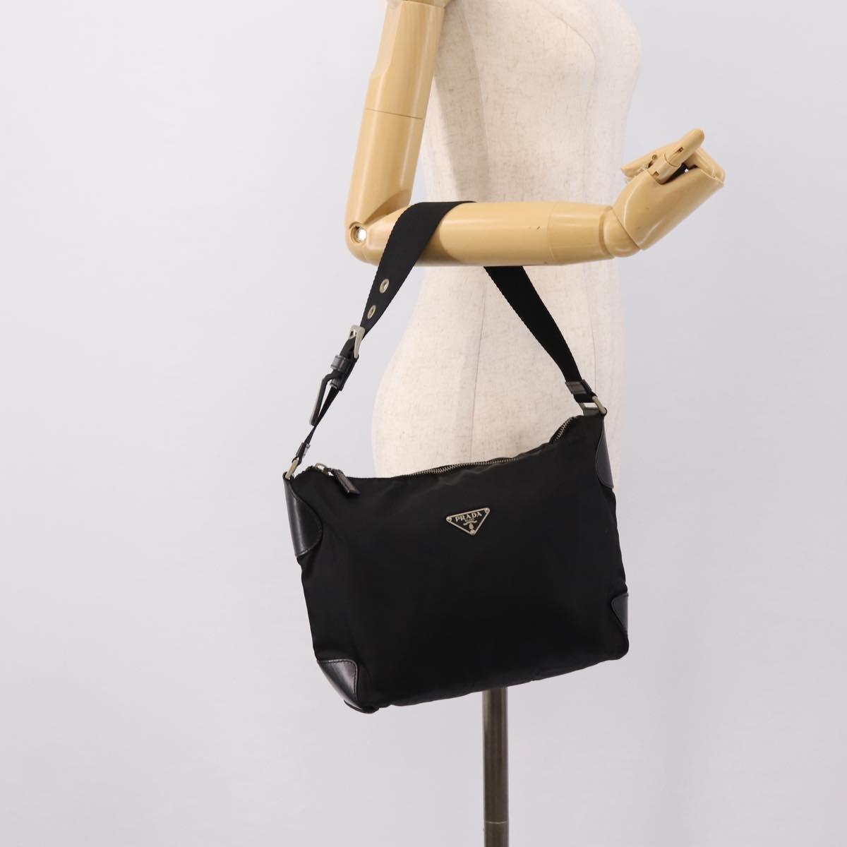 PRADA Shoulder Bag Nylon Black Silver Auth 201223A