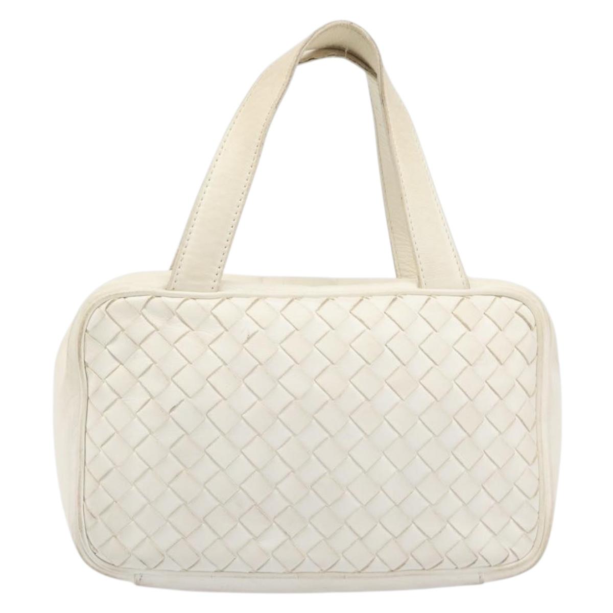 BOTTEGA VENETA INTRECCIATO Hand Bag Leather White Gold Tone 147740 Auth 201228