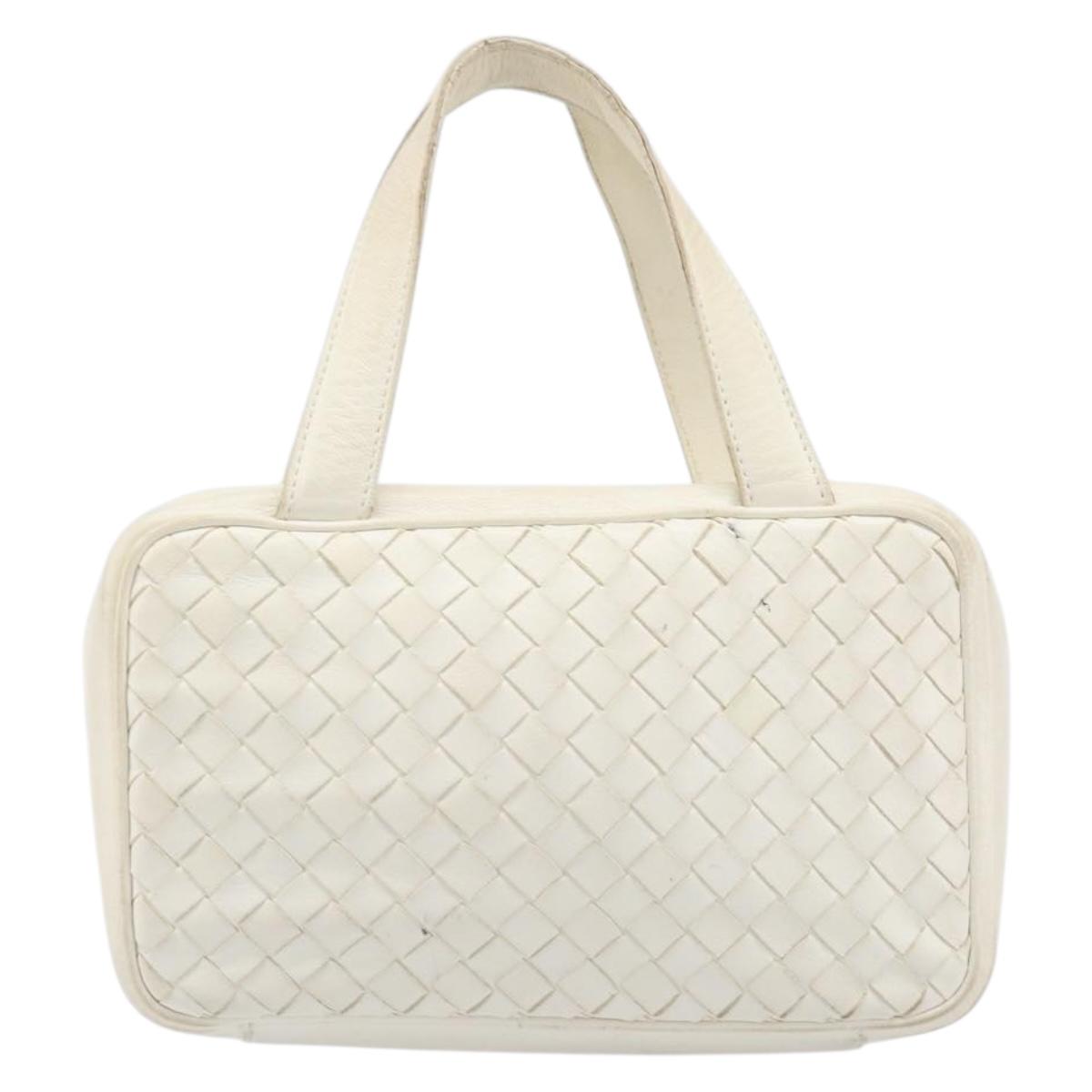 BOTTEGA VENETA INTRECCIATO Hand Bag Leather White Gold Tone 147740 Auth 201228