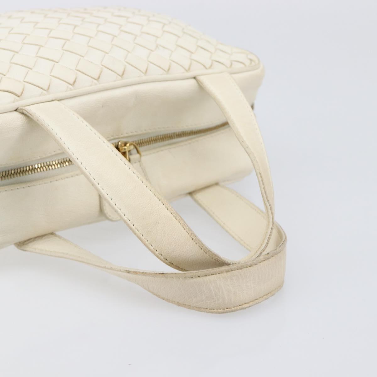 BOTTEGA VENETA INTRECCIATO Hand Bag Leather White Gold Tone 147740 Auth 201228