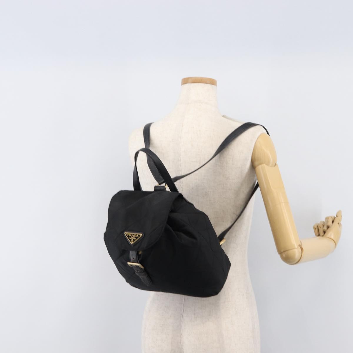 PRADA Backpack Nylon Black Gold Tone Auth 201231