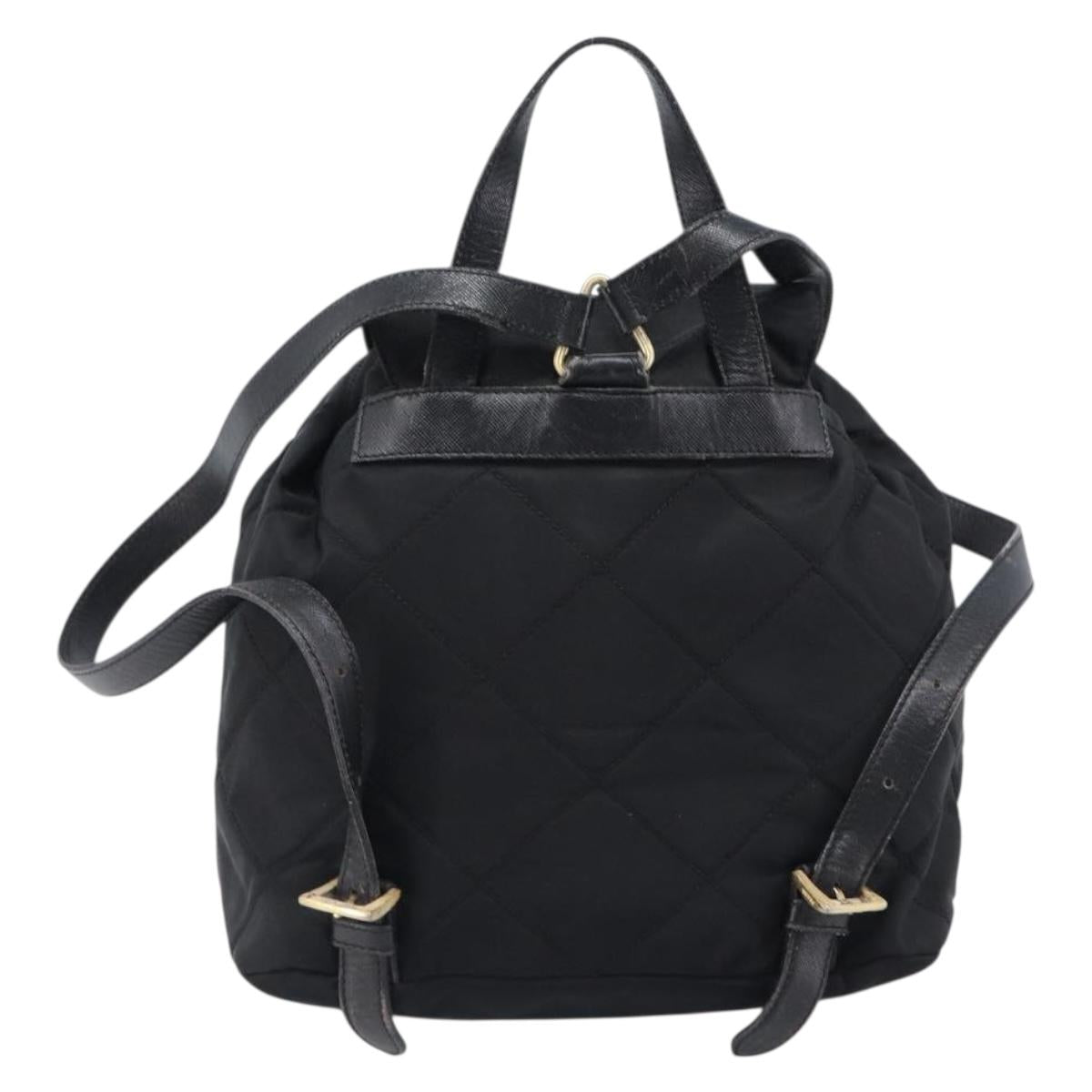 PRADA Backpack Nylon Black Gold Tone Auth 201231