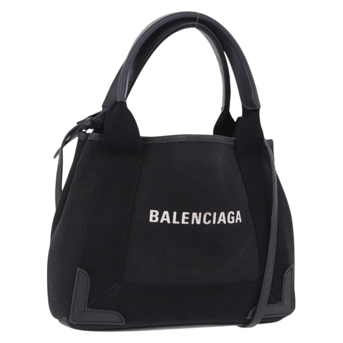 BALENCIAGA Navy Cabas XS Hand Bag Canvas Black Silver 390346 Auth 201237A