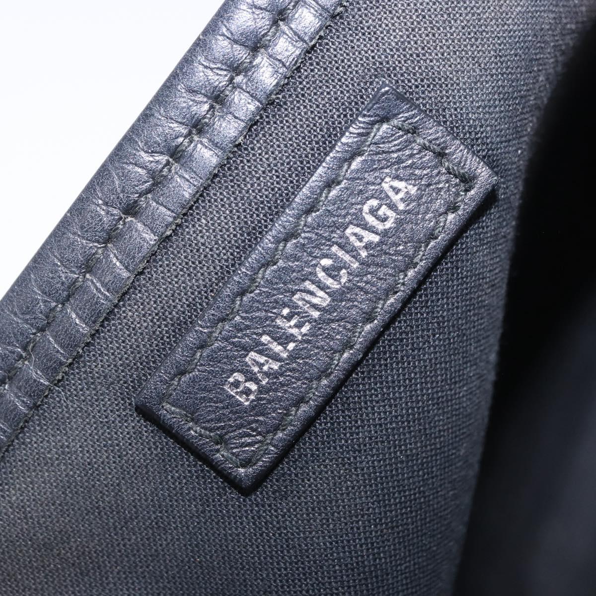 BALENCIAGA Navy Cabas XS Hand Bag Canvas Black Silver 390346 Auth 201237A