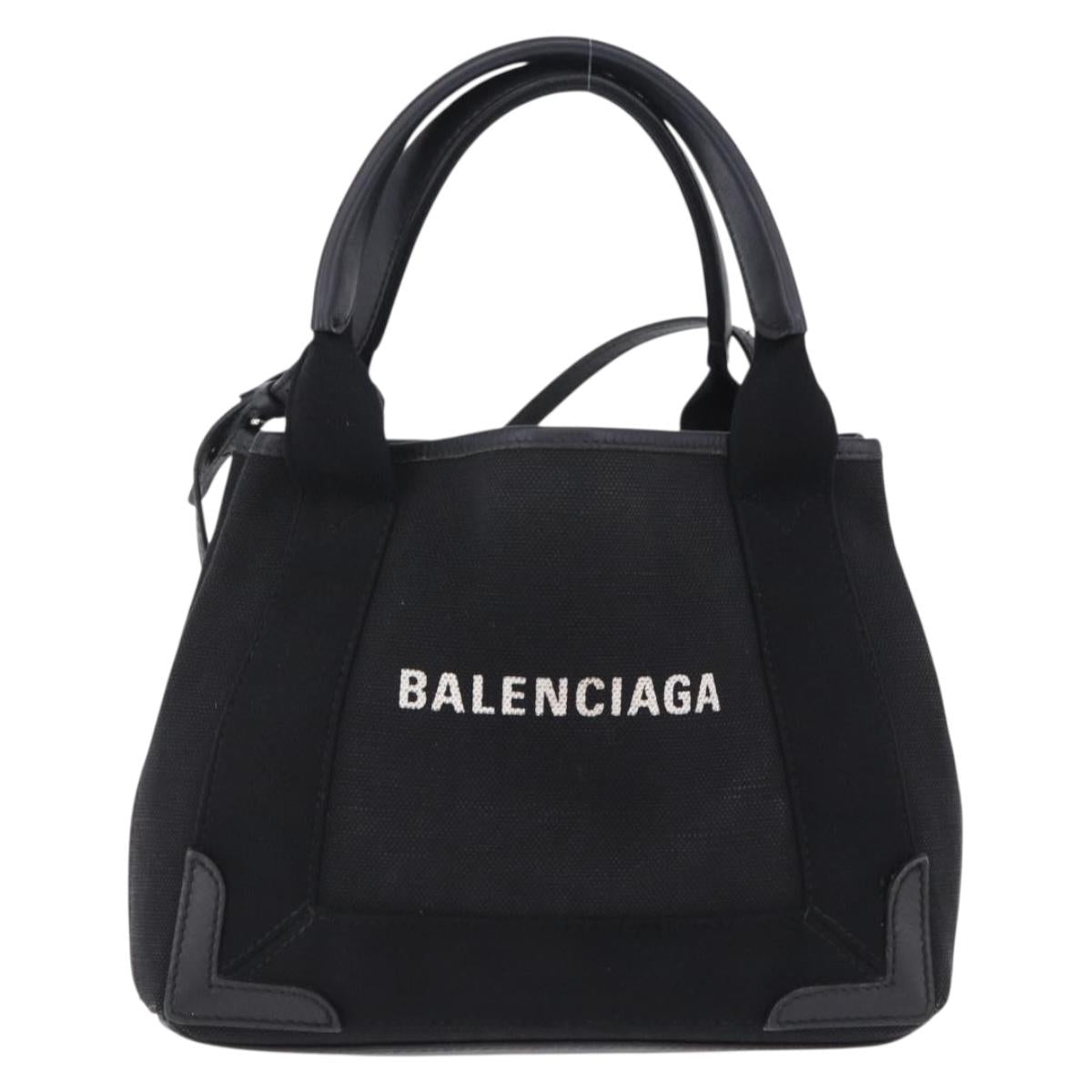 BALENCIAGA Navy Cabas XS Hand Bag Canvas Black Silver 390346 Auth 201237A