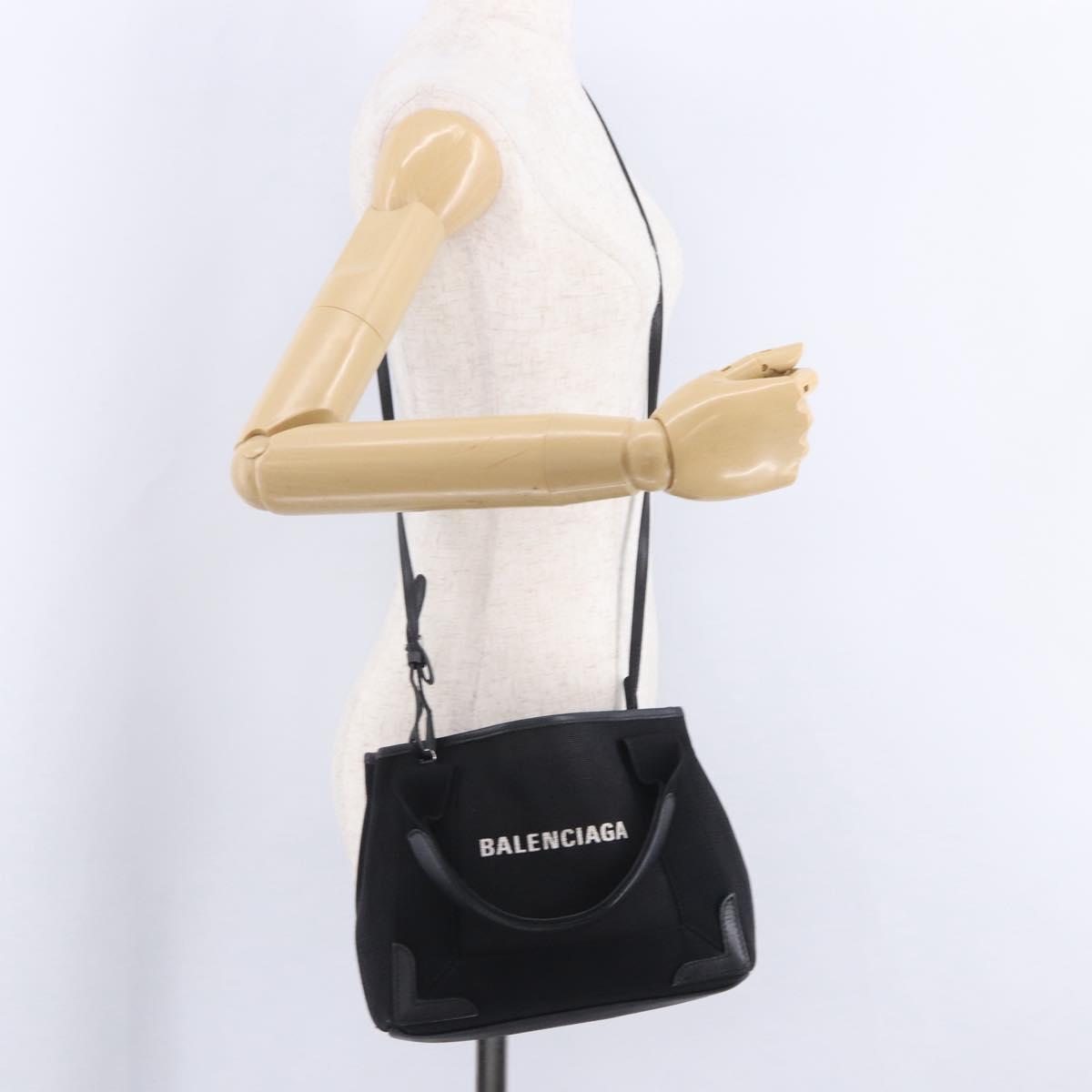 BALENCIAGA Navy Cabas XS Hand Bag Canvas Black Silver 390346 Auth 201237A