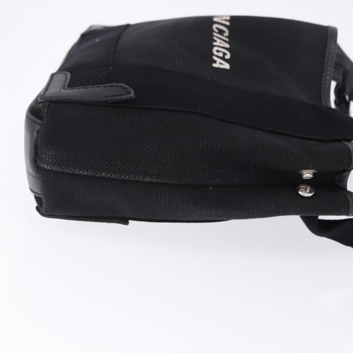 BALENCIAGA Navy Cabas XS Hand Bag Canvas Black Silver 390346 Auth 201237A