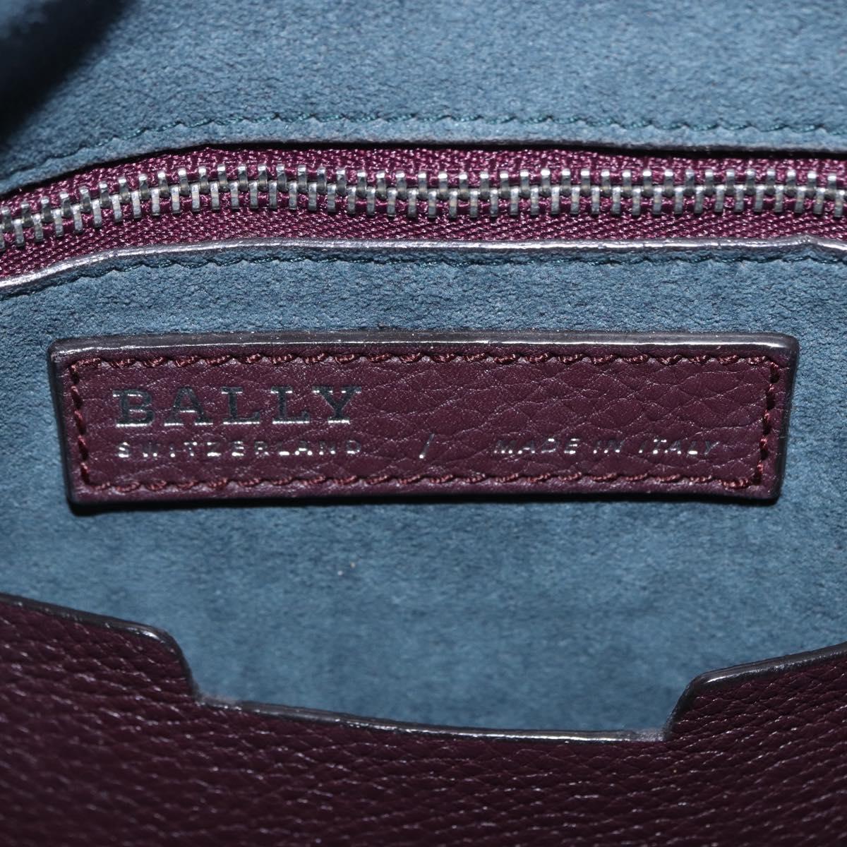 BALLY Shoulder Bag Leather Bordeaux Silver Auth 201238
