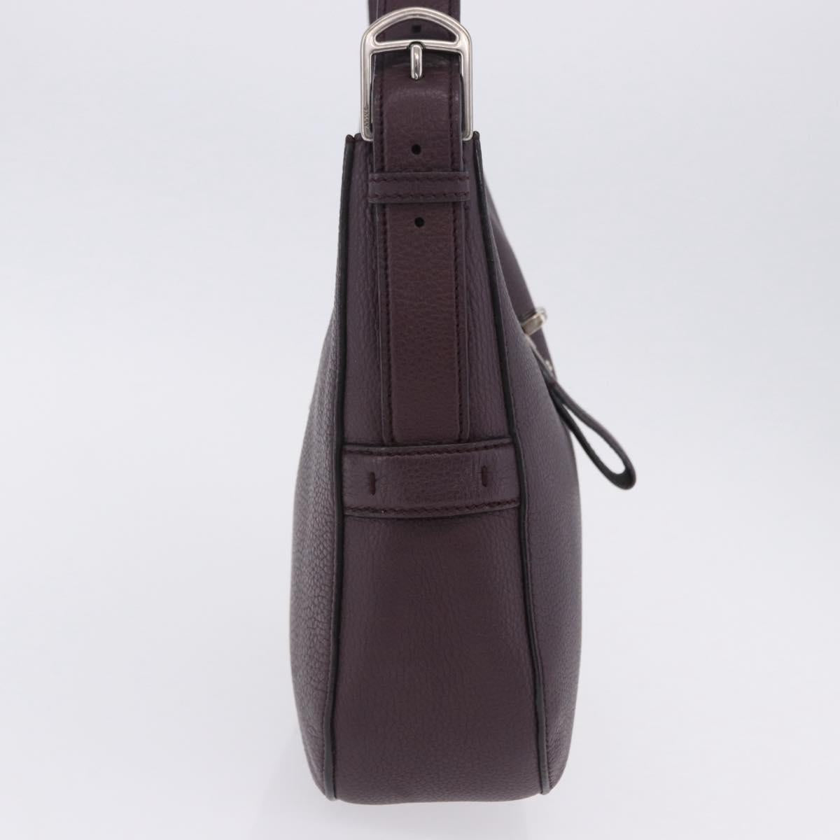 BALLY Shoulder Bag Leather Bordeaux Silver Auth 201238