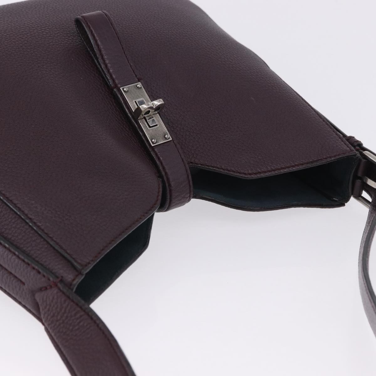 BALLY Shoulder Bag Leather Bordeaux Silver Auth 201238