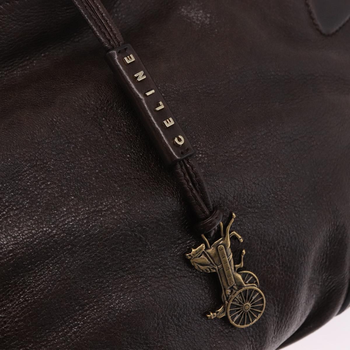 CELINE Shoulder Bag Leather Brown Gold Tone Auth 201239A