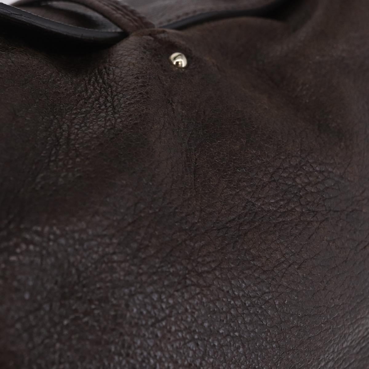 CELINE Shoulder Bag Leather Brown Gold Tone Auth 201239A