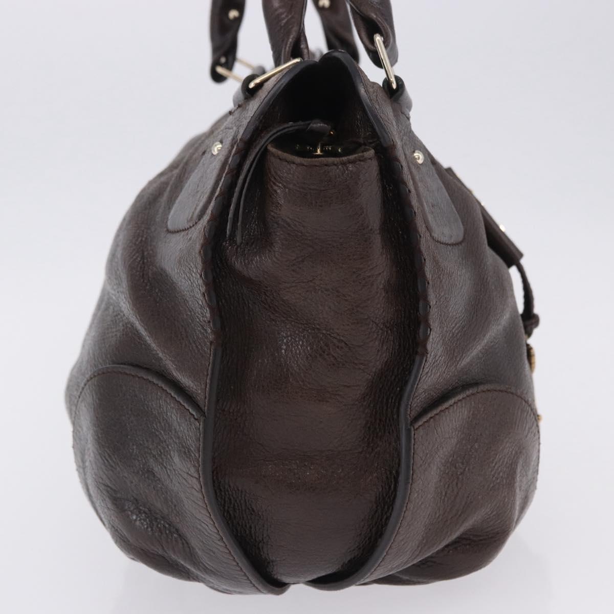 CELINE Shoulder Bag Leather Brown Gold Tone Auth 201239A