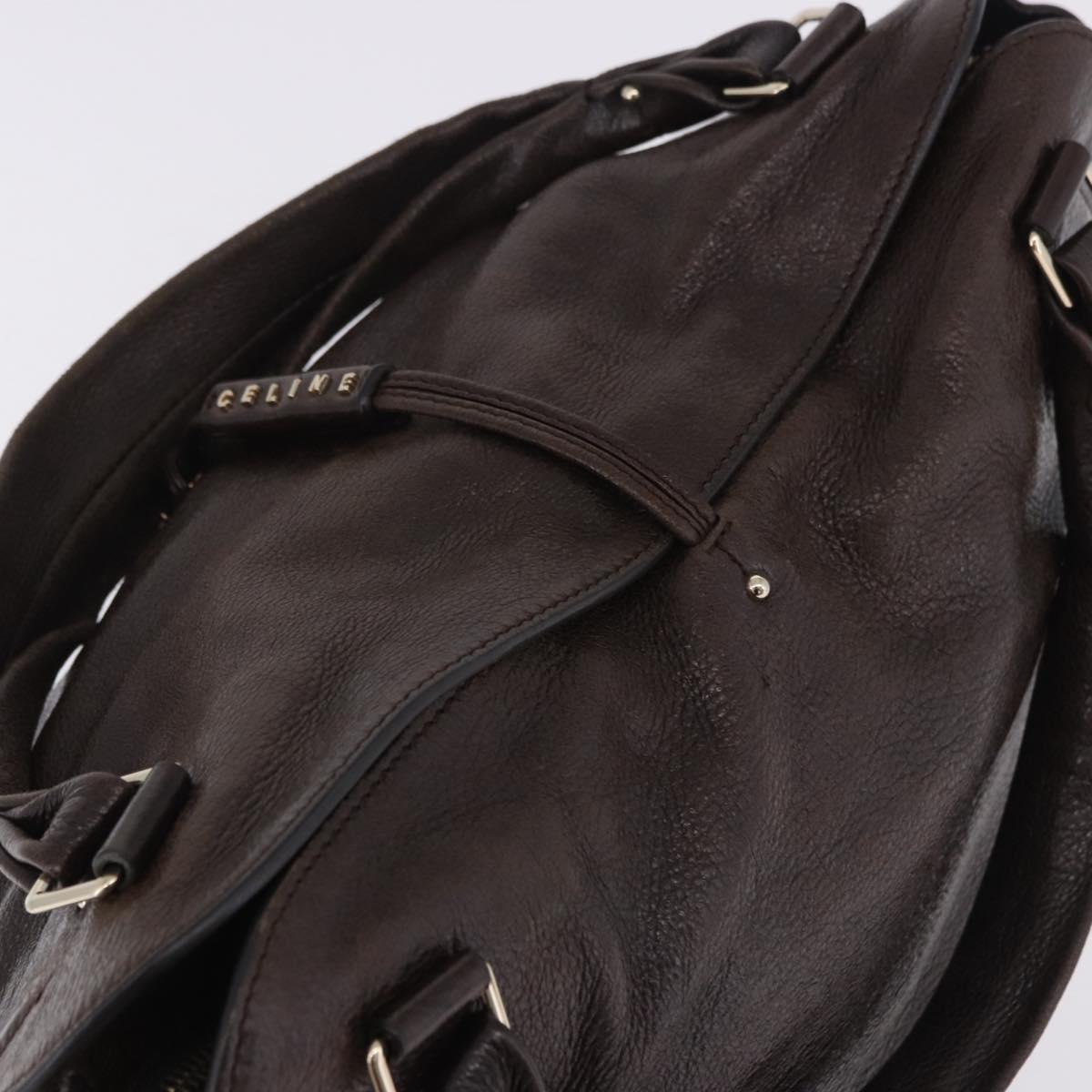 CELINE Shoulder Bag Leather Brown Gold Tone Auth 201239A