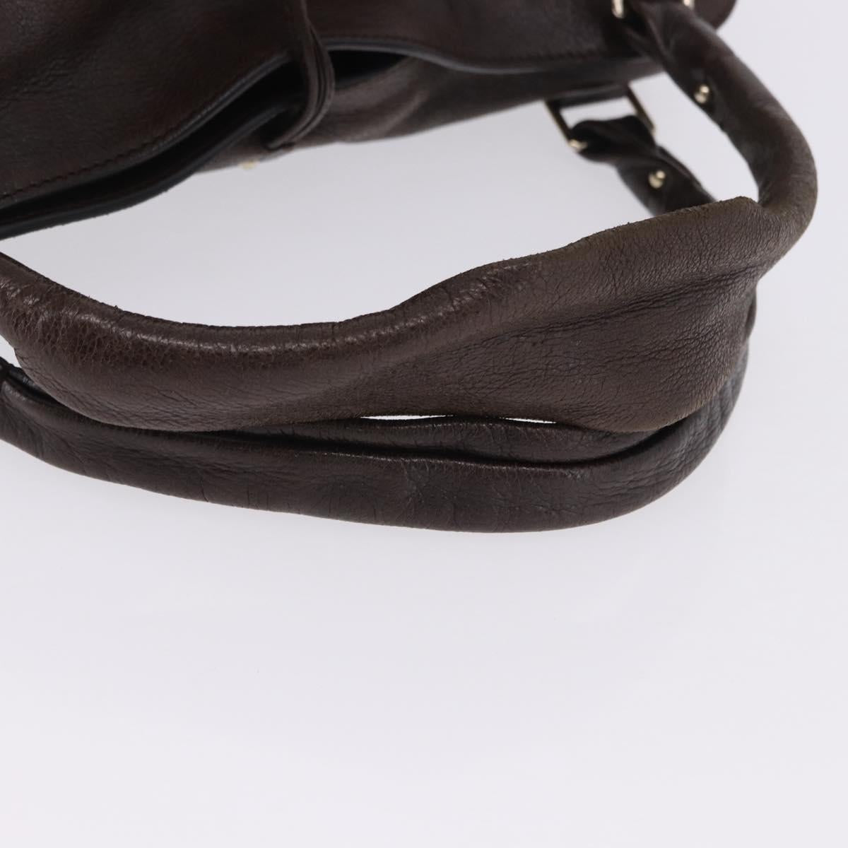 CELINE Shoulder Bag Leather Brown Gold Tone Auth 201239A
