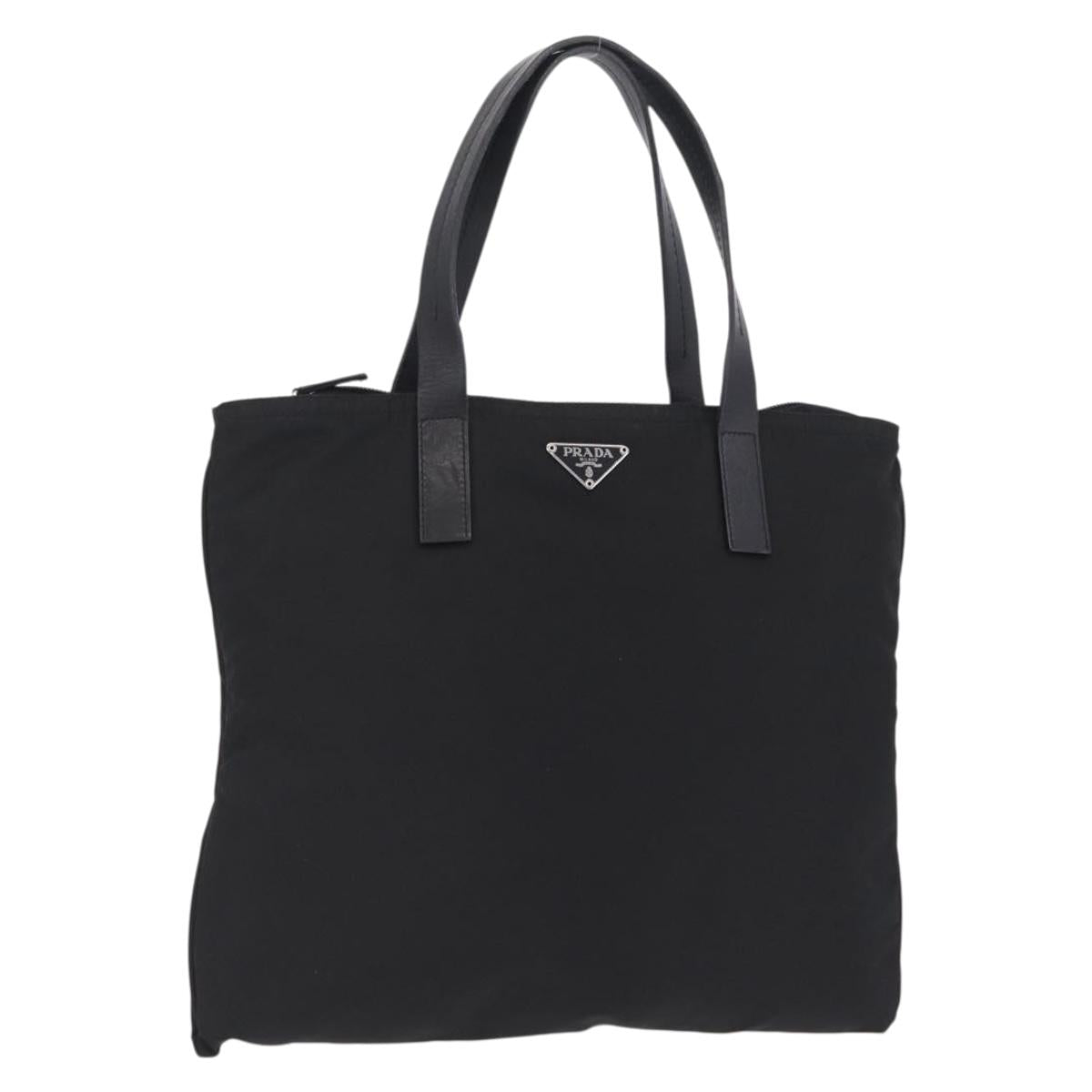PRADA Tote Bag Nylon Black Silver Auth 201245A
