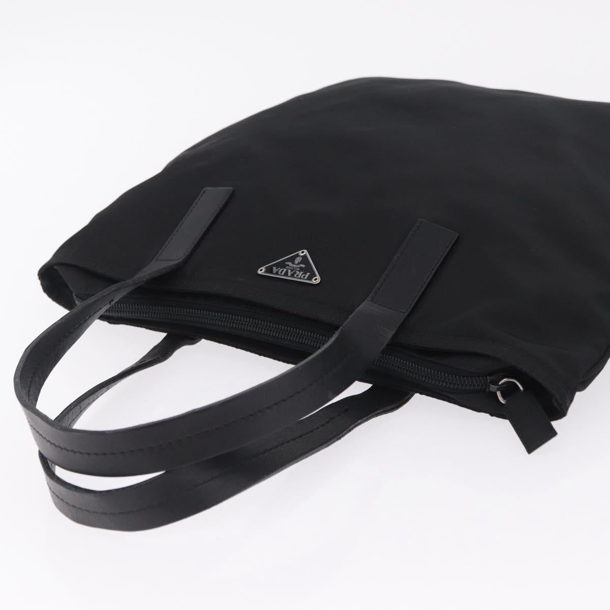 PRADA Tote Bag Nylon Black Silver Auth 201245A