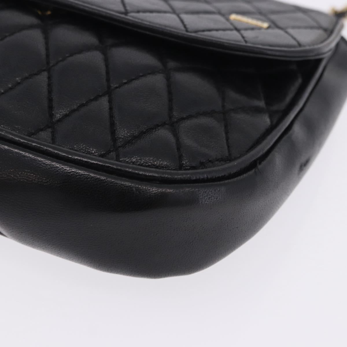 BALLY Chain Shoulder Bag Leather Black Gold Tone Auth 201246