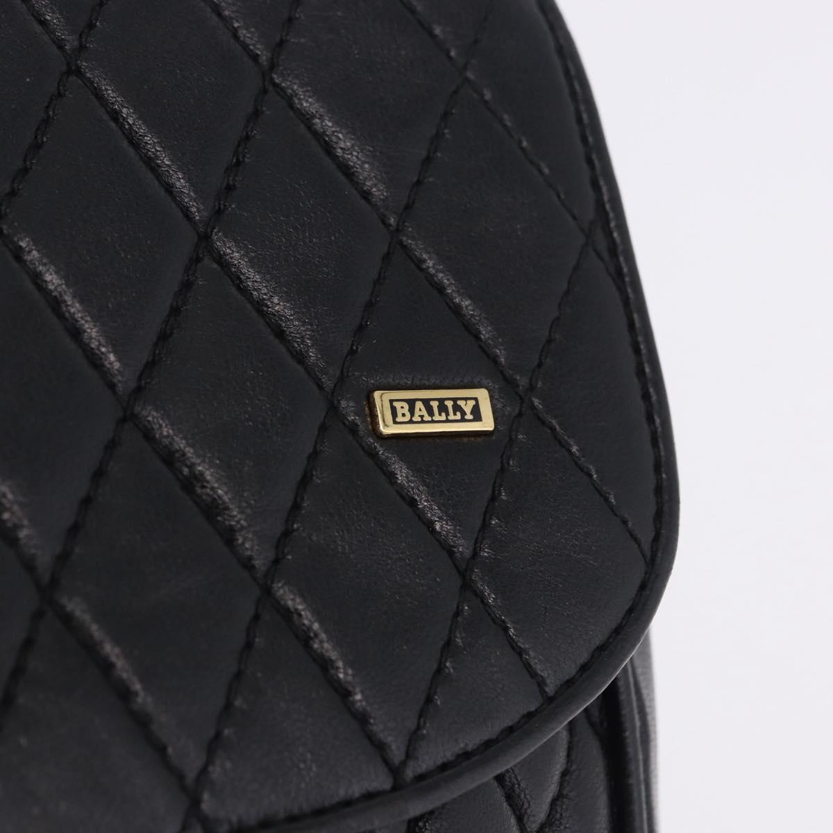 BALLY Chain Shoulder Bag Leather Black Gold Tone Auth 201246