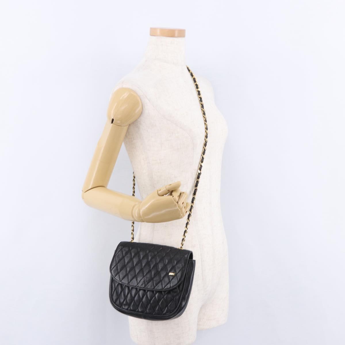 BALLY Chain Shoulder Bag Leather Black Gold Tone Auth 201246