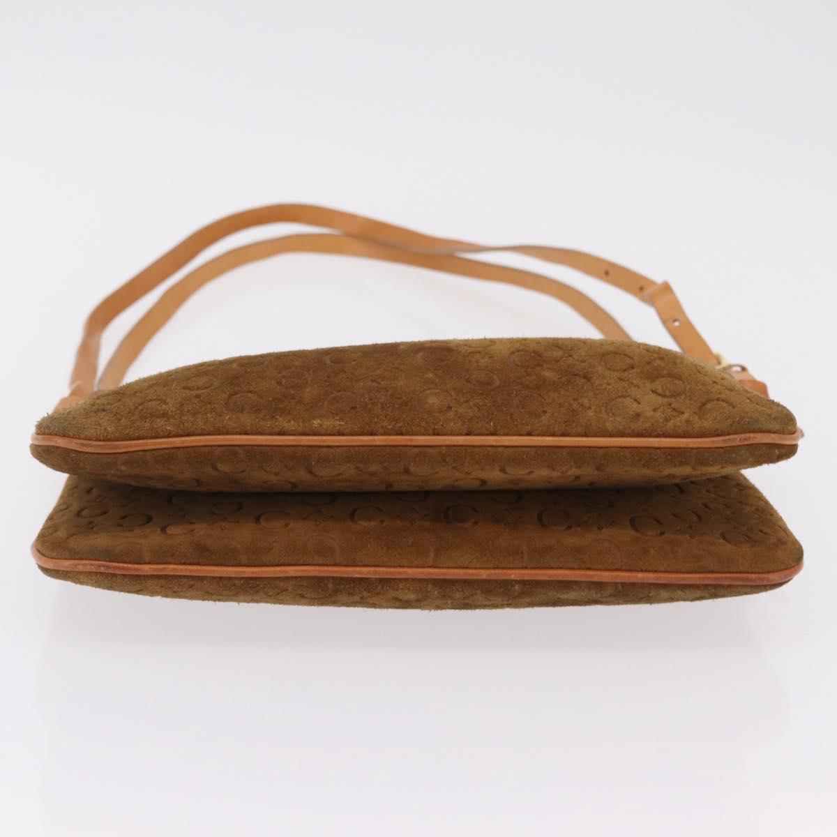 CELINE C Macadam Canvas Shoulder Bag Suede Brown Gold Auth 201247
