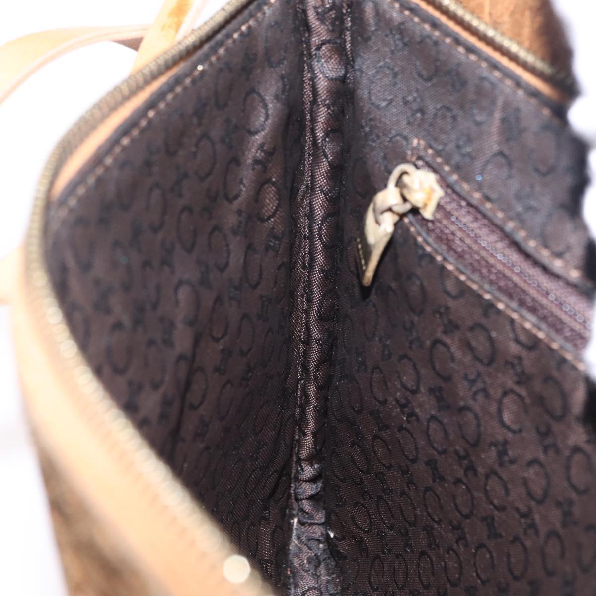 CELINE C Macadam Canvas Shoulder Bag Suede Brown Gold Auth 201247