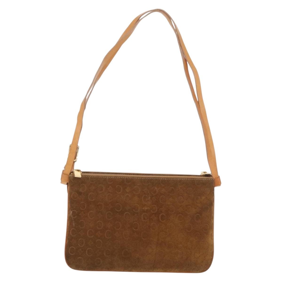 CELINE C Macadam Canvas Shoulder Bag Suede Brown Gold Auth 201247