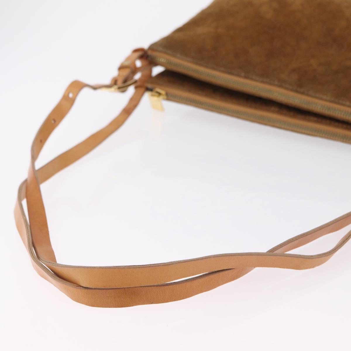 CELINE C Macadam Canvas Shoulder Bag Suede Brown Gold Auth 201247