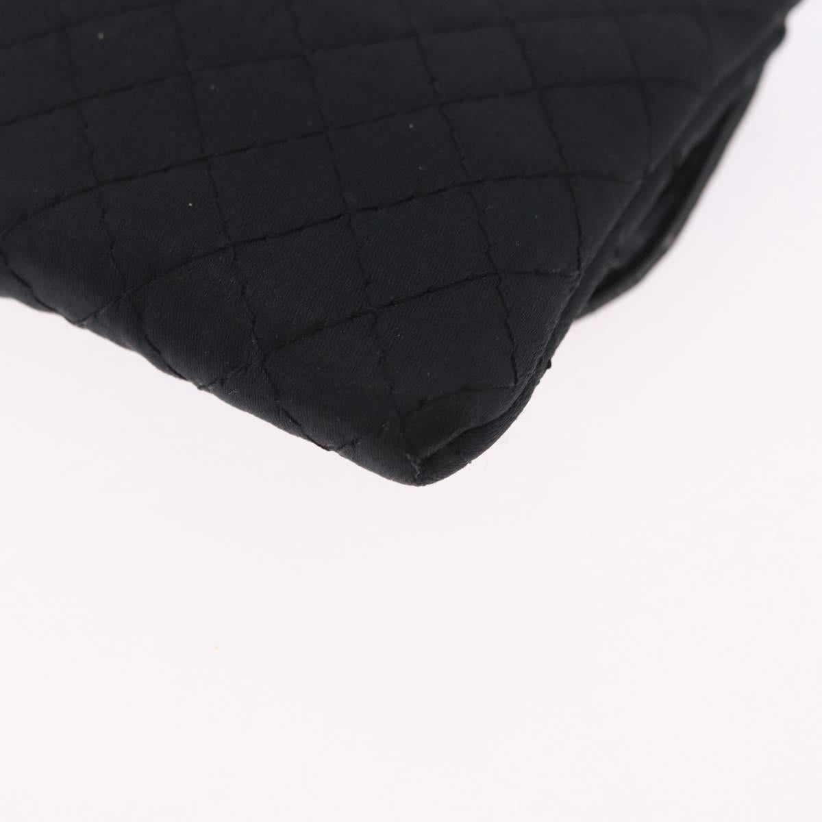 CHANEL Matelasse Chain Shoulder Pouch Satin Black Gold Tone CC Auth 201248
