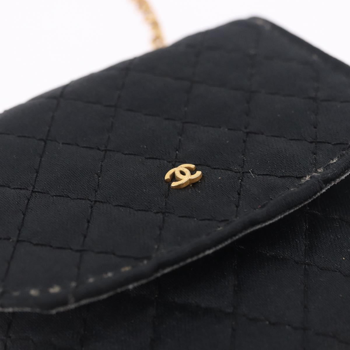CHANEL Matelasse Chain Shoulder Pouch Satin Black Gold Tone CC Auth 201248